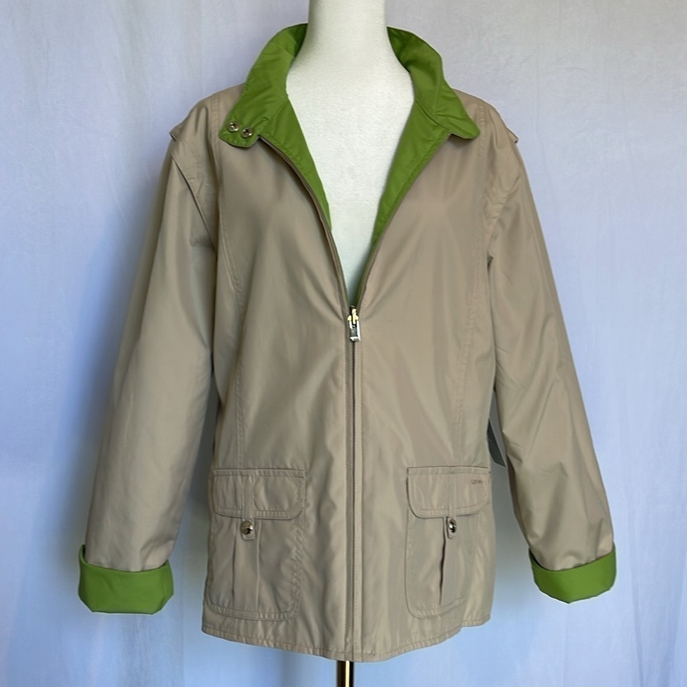 IZOD Vintage Convertible Reversible Windbreaker Jacket Vest Kelly Green/Tan NWT